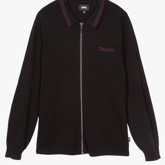 Stussy 100% Cotton The Perry Full Zip Polo Sweater Jacket - Picture 1 of 9
